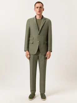 Outlet Slim Fit Prince of Wales Check Suit in Pure Linen Fatos