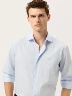 New Slim Fit Pyrus Striped Shirt With Soft Satin Finish Camisas Casuais