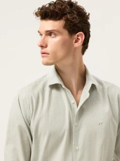 Clearance Slim Fit Pyrus Striped Shirt With Soft Satin Finish Camisas Casuais