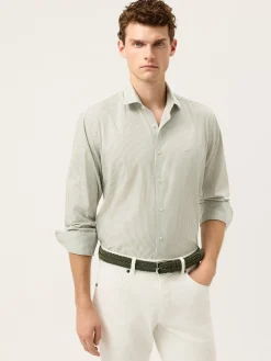 Clearance Slim Fit Pyrus Striped Shirt With Soft Satin Finish Camisas Casuais