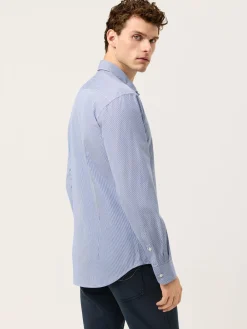 Online Slim Fit 120’s Cotton Shirt With Refined Stripe Pattern Camisas Casuais