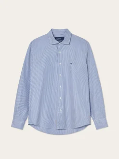 Online Slim Fit 120’s Cotton Shirt With Refined Stripe Pattern Camisas Casuais