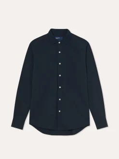 Clearance Slim Fit Seersucker Shirt in Cotton Elastane with Open Collar Camisas Casuais
