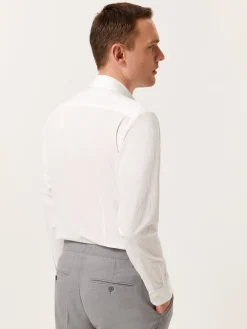 Online Slim Fit Seersucker Shirt in Cotton Elastane with Open Collar Camisas Casuais