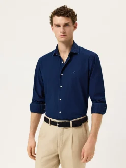 New Slim Fit Shirt In Jacquard Denim With Garment Wash Finish Camisas Casuais