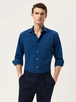 New Slim Fit Shirt In Jacquard Denim With Garment Wash Finish Camisas Casuais