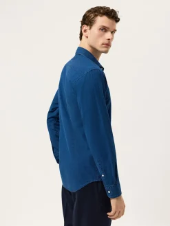 New Slim Fit Shirt In Jacquard Denim With Garment Wash Finish Camisas Casuais