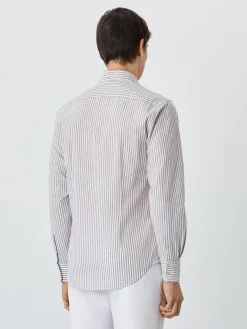 Online Slim Fit Shirt With Button Down Collar In Cotton-linen Blend With Stripes Camisas Casuais