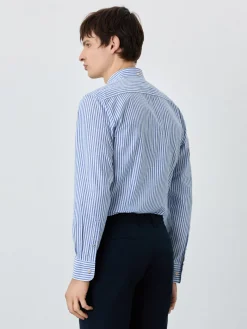 Discount Slim Fit Shirt With Chest Pocket In Cotton-linen Blend With Stripes Camisas Casuais