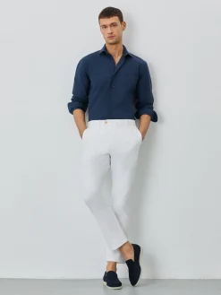 Online Slim Fit Shirt With Open Collar in Cotton-elastane Blend Camisas Casuais