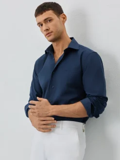Online Slim Fit Shirt With Open Collar in Cotton-elastane Blend Camisas Casuais