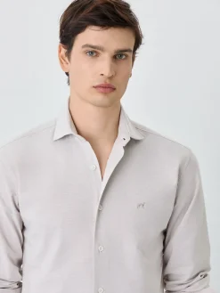 Online Slim Fit Shirt With Open Collar in Cotton-elastane Blend Camisas Casuais