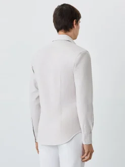 Online Slim Fit Shirt With Open Collar in Cotton-elastane Blend Camisas Casuais