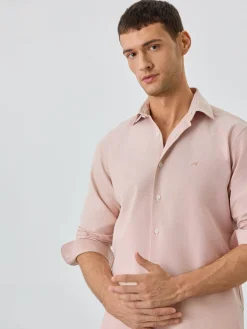 Online Slim Fit Shirt With Open Collar in Cotton-elastane Blend Camisas Casuais