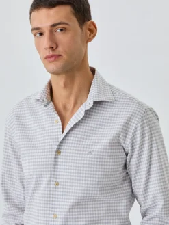 Hot Slim Fit Shirt With Open Collar In BCI Cotton With Checks Camisas Casuais