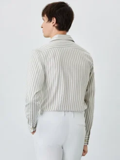 New Slim Fit Shirt With Open Collar In BCI Cotton With Stripes Camisas Casuais