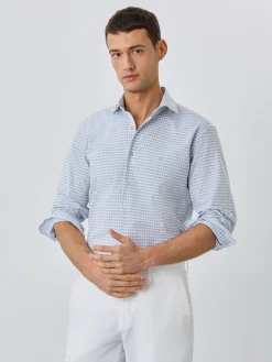 Clearance Slim Fit Shirt With Open Collar In BCI Cotton With Checks Camisas Casuais