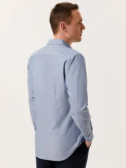 Discount Slim Fit Slub Mélange Cotton Twill Shirt with Open Collar Camisas Casuais