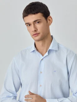 Online Slim fit sof satin striped shirt Camisas Casuais
