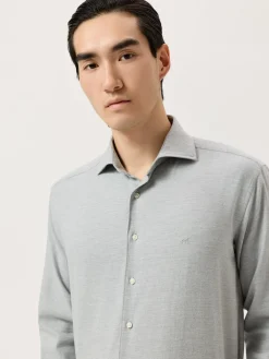 Online Slim Fit Soft Cotton Flannel Shirt With Newport Collar Camisas Casuais