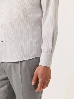 Best Slim Fit Striped Cotton Linen Shirt with Open Collar Camisas Casuais