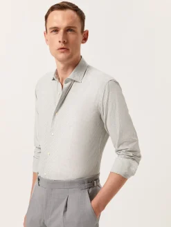 Hot Slim Fit Striped Cotton Linen Shirt with Open Collar Camisas Casuais