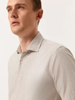 Best Slim Fit Striped Cotton Linen Shirt with Open Collar Camisas Casuais