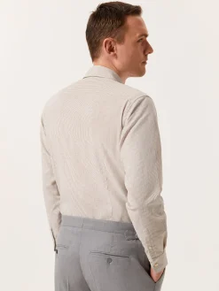 Best Slim Fit Striped Cotton Linen Shirt with Open Collar Camisas Casuais