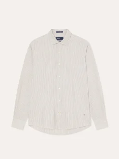 Best Slim Fit Striped Cotton Linen Shirt with Open Collar Camisas Casuais