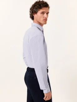 Sale Slim Fit Striped Seersucker Shirt in Cotton Elastane with Open Collar Camisas Casuais