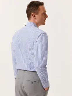 Sale Slim Fit Striped Seersucker Shirt in Cotton Elastane with Open Collar Camisas Casuais