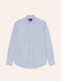Sale Slim Fit Striped Seersucker Shirt in Cotton Elastane with Open Collar Camisas Casuais