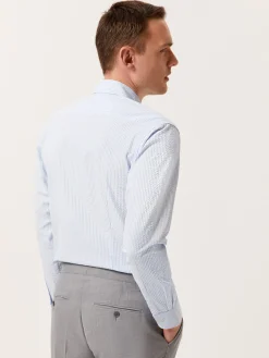 Sale Slim Fit Striped Seersucker Shirt in Cotton Elastane with Open Collar Camisas Casuais