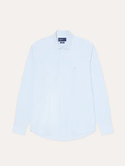 Sale Slim Fit Striped Seersucker Shirt in Cotton Elastane with Open Collar Camisas Casuais