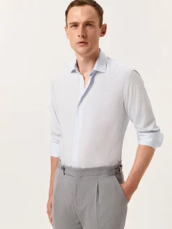 Discount Slim Fit Striped Shirt in BCI Cotton with Open Collar Camisas Casuais