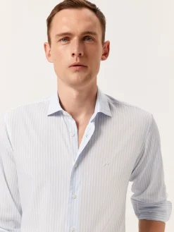 Discount Slim Fit Striped Shirt in BCI Cotton with Open Collar Camisas Casuais