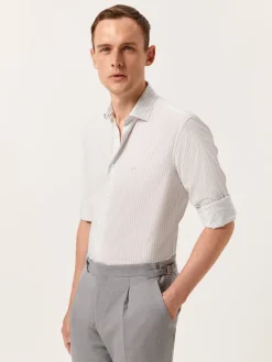 Outlet Slim Fit Striped Shirt in BCI Cotton with Open Collar Camisas Casuais