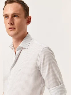 Outlet Slim Fit Striped Shirt in BCI Cotton with Open Collar Camisas Casuais