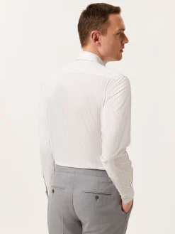 Outlet Slim Fit Striped Shirt in BCI Cotton with Open Collar Camisas Casuais