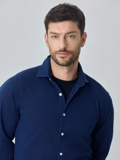 New Slim fit structure washed shirt Camisas Casuais