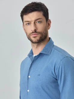 New Slim fit structure washed shirt Camisas Casuais