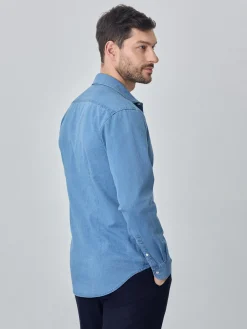 New Slim fit structure washed shirt Camisas Casuais