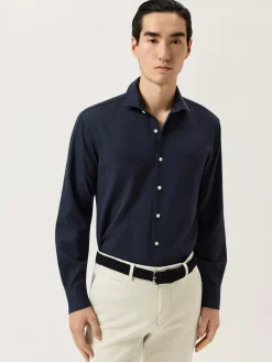 Discount Slim Fit Structured Cotton Shirt With Garment-Dyed Finish Camisas Casuais