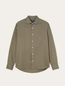 Discount Slim Fit Structured Cotton Shirt With Garment-Dyed Finish Camisas Casuais