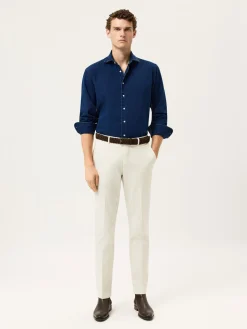Online Slim Fit Structured Cotton Denim Shirt With Newport Collar Camisas Casuais