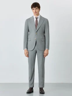 New Slim Fit Suit In Wool-elastane Blend With Stripes Fatos
