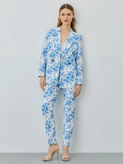 Outlet Slim Fit Suit Trousers In Rayon Blend With Floral Print MULHER Fatos|Calças De Fato