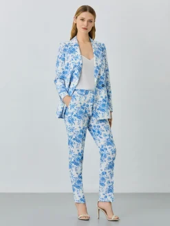 Outlet Slim Fit Suit Trousers In Rayon Blend With Floral Print MULHER Fatos|Calças De Fato