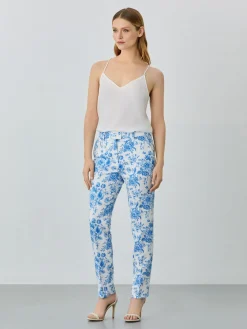 Outlet Slim Fit Suit Trousers In Rayon Blend With Floral Print MULHER Fatos|Calças De Fato