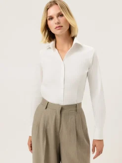 Discount Slim Fit Travel Plain Comfort Poplin Shirt With Open Collar MULHER Camisas